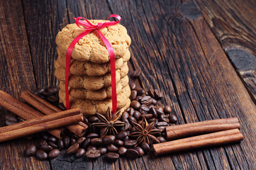 Oatmeal cookies and coffee beans