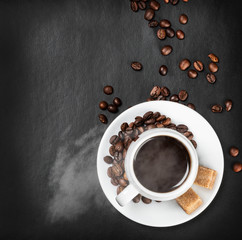 Hot coffee cup on a black background