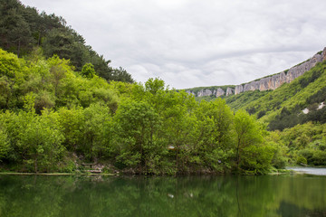 Obraz premium Lovely view of the spring mountain forest and lake