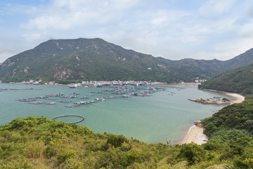 Fototapeta na wymiar View of Sok Kwu Wan fisher village at the Lamma Island in Hong Kong, China.