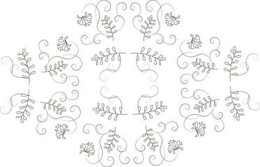 Graphics, design elements floral ornament. Thin black lines on a white background, rhombus
