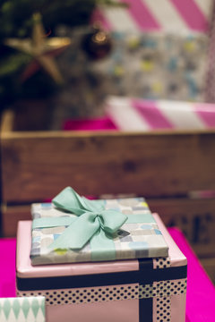 Colorful wrapped paper boxes as present gifts