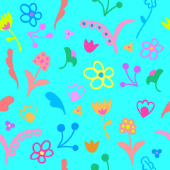 Fototapeta na wymiar Cute seamless doodle floral ornament