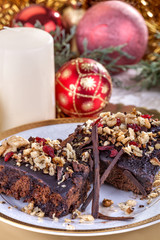 delicious traditional homemade cake with Christmas decorations