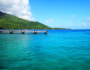View from the dock of Paopao in Cook's Bay, Moorea, French Polynesia.