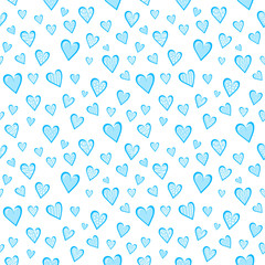 Seamless blue hearts pattern on white  background. Vector illustration.