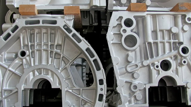 The engine blocks of the cars machine. The term engine block is often used synonymously with cylinder block 