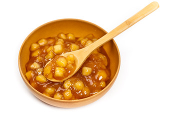 Apple Cinnamon Pie Filling on white background. Selective focus.