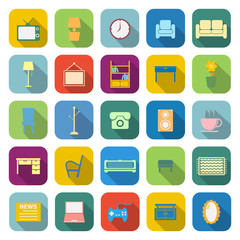 Living room color icons with long shadow