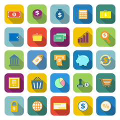 Money color icons with long shadow