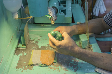 Hands of sculptor works