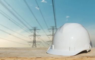 Safety helmet with over Construction site background