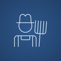 Farmer with pitchfork line icon.