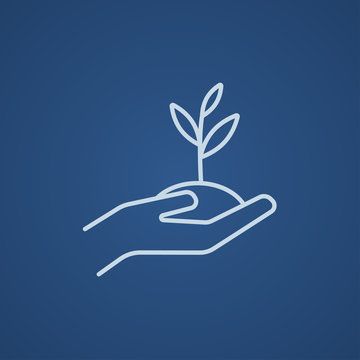 hand holding sprout, blue outline clip art preview
