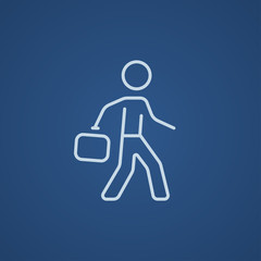Businessman walking with briefcase line icon.