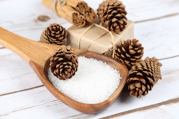 wooden spoon with sea salt