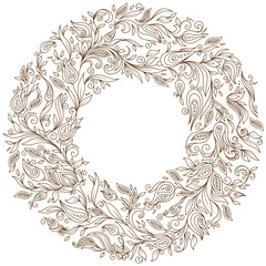 Hand Drawn Ornament with Floral Wreath