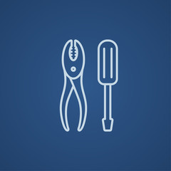 Screwdriver with pliers line icon.