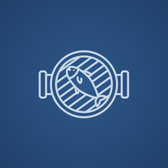 Fish on grill line icon.