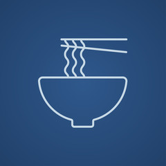 Bowl of noodles with pair chopsticks line icon.