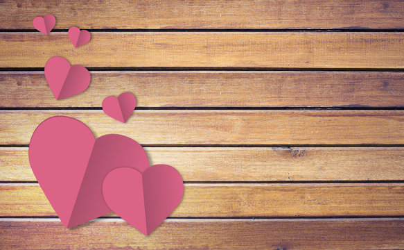 Hearts for Valentines Day Background, wood texture background