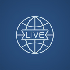 Globe with live sign line icon.