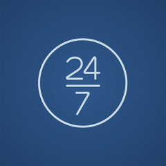 Open 24 hours and 7 days in wheek sign line icon.