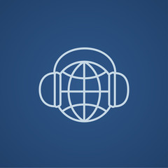 Globe in headphones line icon.