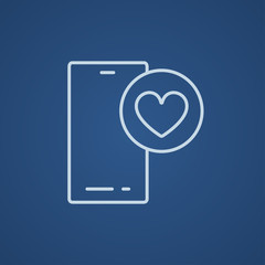 Smartphone with heart sign line icon.