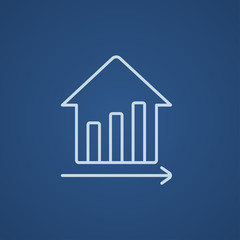 Graph of real estate prices growth line icon.