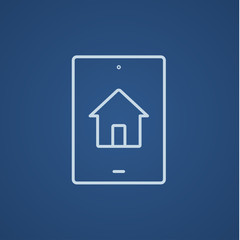 Property search on mobile device line icon.