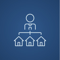 Real estate agent with three houses line icon.