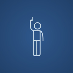 Man giving signal with starting gun line icon.