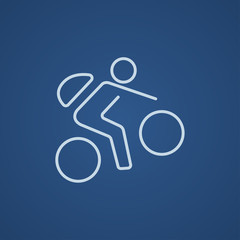 Man riding bike line icon.