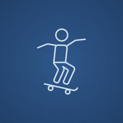 Man riding on skateboard  line icon.