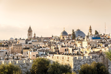 Fototapeta na wymiar Skyline of the Old City at Christian Quarter of Jerusalem, Israe