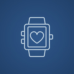 Smartwatch with heart sign line icon.