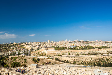 Fototapeta na wymiar Skyline of the Old City at Temple Mount in Jerusalem, Israel.