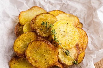 Homemade potato chips with spices