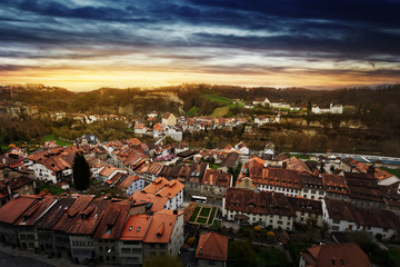 Beautiful view of the river and the house  Switzerland