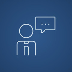 Man with speech square line icon.