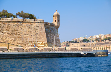 The view of the Guard tower on the tip of the bastions. Malta.