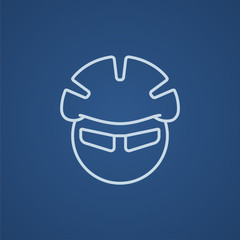 Man in bicycle helmet and glasses line icon.