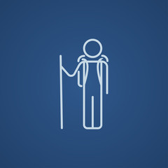 Tourist backpacker line icon.