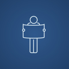 Man looking at map line icon.