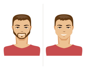 Man with a beard and no beard. Vector Illustration