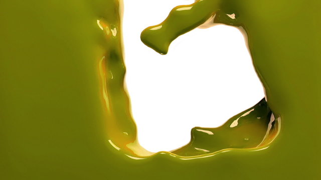 yellow paint fills up screen, slow motion, isolated on white with alpha cannel