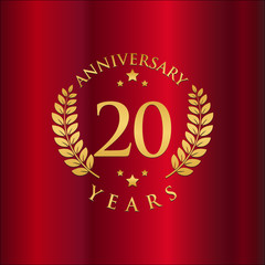 Wreath Anniversary Gold Logo Vector in Red Background 20