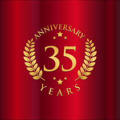 Wreath Anniversary Gold Logo Vector in Red Background 35