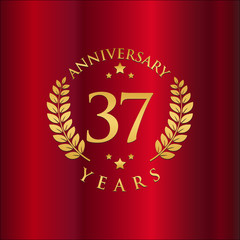 Wreath Anniversary Gold Logo Vector in Red Background 37